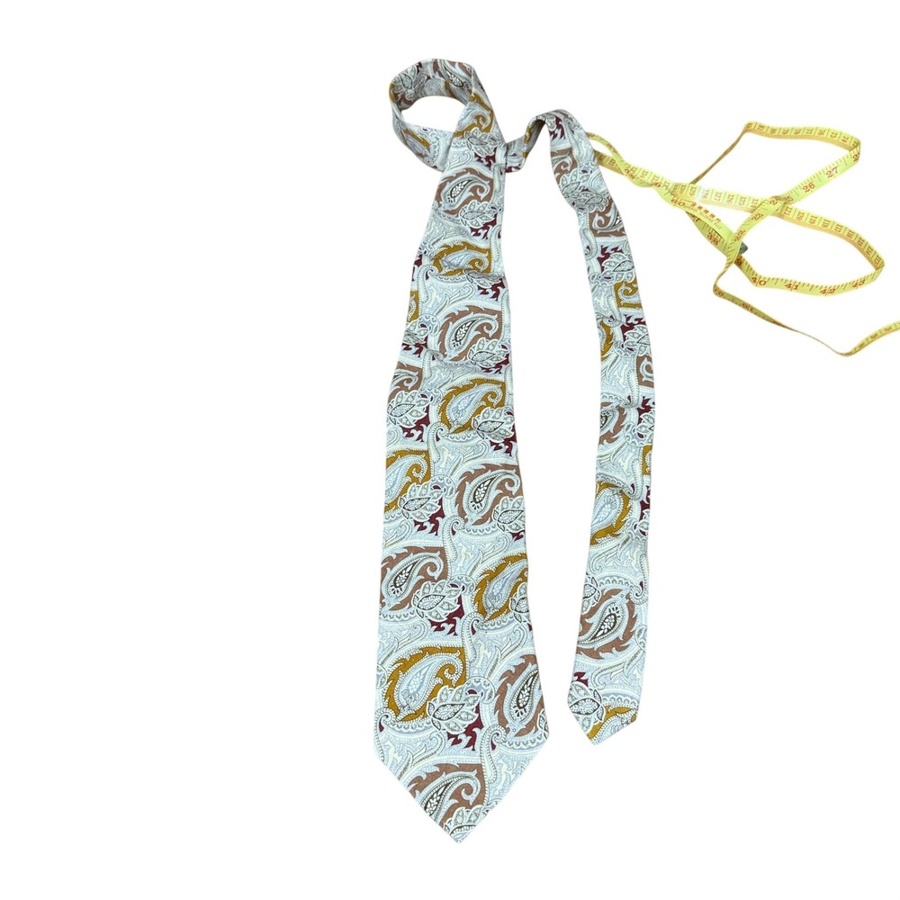 Etro Milano Tie Mens OS Tan Paisley 100% Linen Made In Italy Luxury Necktie